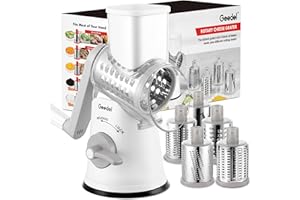 Geedel Râpe à Fromage, Rapeuse Fromage avec 5 Lames de Tambour, Coupe Legume Râpe Cuisine pour Une Coupe Plus Facile, Trancheuse à Légumes pour Le Fromage, Le Concombre, la Carotte, Les Noix (Blanc)