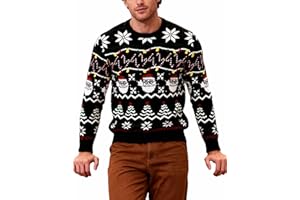 Terecey Suéter Navideño Hombre con Renos y Árbol de Navidad Jersey Navidad Punto de Cuello Redondo y Manga Larga para Invierno y Christmas