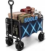 Tule Tuowu Heavy Duty Folding Camping Wagon, 500LB/227KG Large Capacity Outdoor Utility Cart with 6 Inch All-Terrain Wheels,