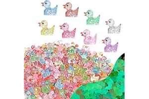 RONGZUBAT 100pcs Mini Ducks, 8 Colors Glitter Small Resin Tiny Ducks Little Miniature Plastic Ducks Figurines Duck Bulk for Micro Fairy Garden Landscape DIY Miniature Dollhouse Accessories Hide Crafts Decor