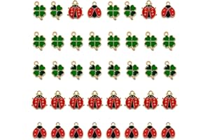 Niuhong 40 Pcs Pendenti Foglie Trifoglio Coccinella Charms Metallo Fascino Smalto Coccinella Rossa Ciondoli Quattro Foglie Verdi Lucky Beetle Accessori Ornamenti Fai Da Te Artigianato Gioielli