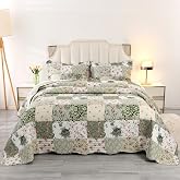 Qucover Patchwork Bedspread 220 x 240 cm Printed Bedspreads for 135 150 cm | 3 Pieces Bedding Set with 2 Pillow Shams, Vintag