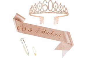 Victse 60. Geburtstags Schärpe und Tiara, 60 Kristall Geburtstagskrone Set, Geburtstagsschärpe Krone für Frauen, 60 Geburtstag Deko Birthday Crown Party Accessoires für Mädchen Damen