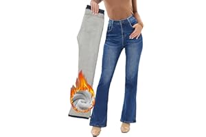 Fakanhui Jeans da donna foderati in pile svasati Bootcut invernali foderati in flanella termica jeans jeans in denim caldo