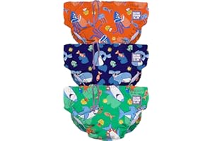 Bambino Mio, Costumino Contenitivo, 3 Pannolini Lavabili A Prova di Perdite, (Amici dei mari) Stiloso e Leggero, (0-6 mesi)