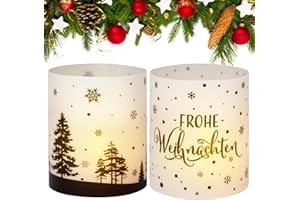 BETESSIN 12Pcs Windlicht Tischdeko Weihnachten Deko Mini Tischlichter Frohe Weihnachten Gläser Kerzen Deko Teelichter Lichthülle Teelicht für Indoor Outdoor Garten Kerzen Dekoration
