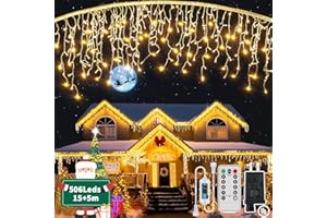 GCMacau Cortina Luces Navidad Exterior,15m+5m 506LED Cascada de Luces Navideñas con Mando a Distancia Temporizador 8 Modos, IP65 Impermeable Luci di Natale para Navidad, Ventana, Balcón, Bar, Boda
