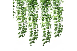 GOFRIEND 12 Strands (83 Feet) Artificial Ivy Garland Foliage Green Leaves Fake Hanging Vine Plant for Wedding Party Garden Wall Decoration