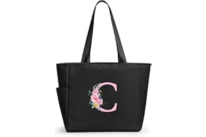 KALIDI Personalized Tote Bag with Zipper,A-Z Initial Alphabet Monogrammed Large Tote Bags Gift for Women Bridesmaid Mom Teacher Friend Wedding Daily Shopping