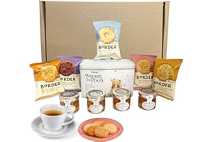 LAIZY STUFF Tea and Biscuits Gift Set Hamper - New English Breakfast Teabags(Winnie The Pooh Classic Tea Tin) bundle with Marmalade and Pure Clear Honey, and 5 pcs Borders Biscuits - Afternoon Tea Hamper