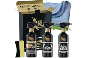 King of Sheen Exterior Car Cleaning Kit - Advanced Ultra Nano Waterless Wash & Wax 500ml, Universal Wheel Cleaner 500ml, Eco Tyre Shine 500ml and 2 Proffessional Microfibre Cloths