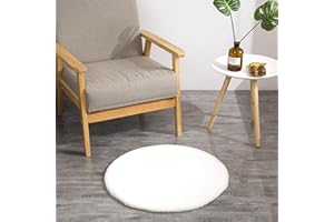 ‎TEPPICH WÖLKCHEN Teppich Wölkchen Fell Rund, Fellteppich Rund, Kunstfell Teppich Waschbar, Hasenfell, Kaninchenfell - Flauschiger Teppich Wohnzimmer, Bettvorleger Schlafzimmer - Weiss - Rund 45cm
