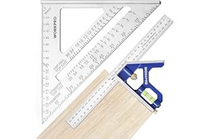WORKPRO Equerre Menuisier 300 mm et Equerre Charpentier Triangulaire 180mm, Equerre Combinée avec Niveau à Bulle en Acier Inoxydable, Ensemble d'Outils d'Equerre pour Bricolage, Outillage, Menuiserie