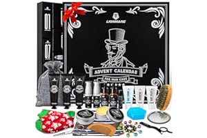 Calendrier de l'Avent 2025 Homme, Lionmane Kit Barbe, Coffret Cadeau de Noël 24pcs pour les Soins de Barbe, Cheveux, Visage et Corps, Kit de Soins de la peau pour Homme, Calendrier de l'avent Beauté