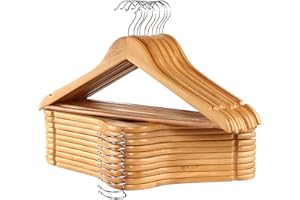 GRANDMA SHARK 20 Pack Wooden Coat Hangers, Strong Wood Hanger, with 360° Hook, Transparent Non-slip Strip and Shoulder Notches for Suspenders, Coats, Jackets, Suits (Natural)