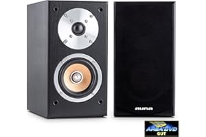 AUNA Linie-501 BS-BK Paire d'enceintes passives à 2 Voies (avec subwoofer bassreflex 10cm intégré, Pieds caoutchoutés Anti-dérapants, 140W RMS) - Noir