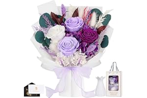 MAMAMIKO Ewige Rosen Blume Strauß mit Vase-Lila, Infinity Konservierte Echt Flower, Rosestrauß in Geschenkbox, Lila Geschenk für Sie Frauen Freundin Mama Oma zum Valentinstag Jahrestag Geburtstag Muttertag