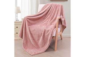 Exclusivo Mezcla Fleece Throw Blanket Extra Large, Super Soft and Warm Blankets for Couch, Sofa and Bed Waffle Textured, Cozy, Fuzzy and Lightweight,Dusty Pink, 127x178 CM