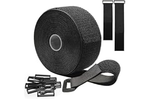 KURKIP Sangles de Câble Réglables de 5m x 5cm avec 10 boucles, Attache Câble Scratch Serre Cable Bande Sangle Réutilisable Câble Management Facile à Couper pour Ranger et Organiser Câbles, Noir