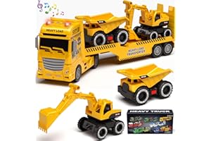 Tacobear Camion Costruzione Giocattolo Bambini grande Camion Veicoli da Cantiere con Escavatore Camion Spazzatura, Camion Trasportatore Macchinine Giocattolo Regalo per Bambini 2 3 4 5 6 anni