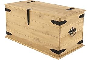 ‎SAM SAM chest of pine, Mexico furniture, coffee table with a storage space, waxed, black metal handles, about 91 x 47 x 50 cm