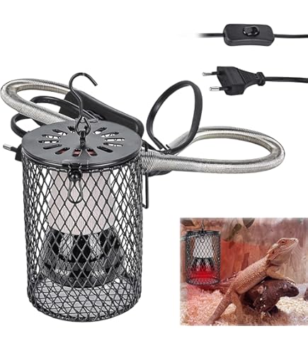 E27 Reptielenlamp WIYETY Reptielen Warmtelampen Set – 2 Stuks (75W 100W), E27, Keramiek, Met Beschermmand En Dimmer. Voor Terraria En Volières. Beschermkooi Lamp