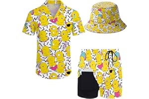 Wdpsuxin Mens 2 Piece Tracksuit Hawaiian Button Down Shirt and Compression Liner Shorts Sets with Bucket Hats