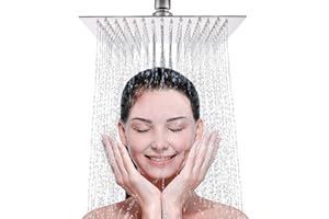 LIVOREST Square Rainfall Shower Head - 8 inch Large, Overhead Fixed Rain Showerhead with Angle Adjustment - Stainless Steel 304 with Chrome Finish - Standard Fitting, Easy Replacement