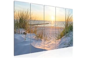 Runa Art Cuadro XXL Puesta De Sol Playa 200 x 80 cm Beis Azul 5 Piezas - Made in Germany - 041755a