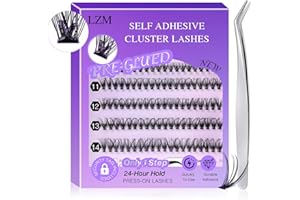 LZM Zestaw samoprzylepnych rzęs – wstępnie oklejone pęczki rzęs, puszyste D Curl, pojedyncze rzęsy, bez kleju, nie wymaga usuwania, zestaw do przedłużania rzęs "zrób to sam" (30D, 9-14 mm mieszane)