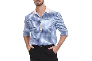 LVCBL Herren Kariert Oktoberfest Langarm Freizeithemd Karohemden Cargo Hemd mit Baumwolle Slim fit für Männer S-3XL