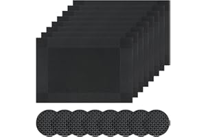 Famibay Placemats and Coasters Sets of 8 Place Mats Washable Heat Resistant Dinner Table Mats and Coasters Black for Kitchen Dining Restaurant