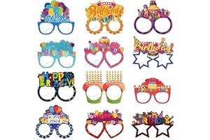 Lekabee 12 Carta Occhiali per Feste, Colorati Buon Compleanno per Bambini Adulti Bomboniere Divertenti Foto Props Accessori