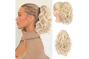 REECHO Ponytail Extension, Haarklammer in Pferdeschwanzverlängerung kurzer lockiger Pferdeschwanz Haarverlängerungen natürlich gewelltes Pferdeschwanz Haarteil für Frauen – kühles Blond