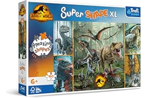 Trefl Junior - Jurassic World: Dominion, Niezwykłe dinozaury - Puzzle 160 XL Super Shape - Szalony Kształt Puzzli, Duże Elementy, Kolorowe Puzzle z Dinozaurami, Zabawa dla Dzieci od 6 lat