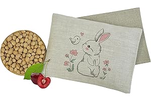 MARKUS Linen Coussin Chauffant en Noyaux de Cerises pour Bébés, Enfants - Micro-ondes, Four - Coussin à Grains avec Housse en Lin - Bouillotte Sèche avec Motif de Lapin - Petit - 12x18 cm