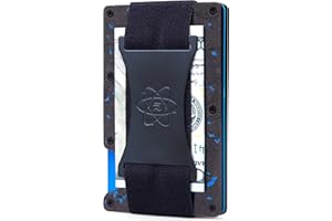 ROSSM Carteras para Hombre con Bloqueo RFID - Tarjetero Hombre Minimalista de Fibra de Carbono y Metal para Tarjetas de Crédito con Pinza y Banda Elástica para Billetes