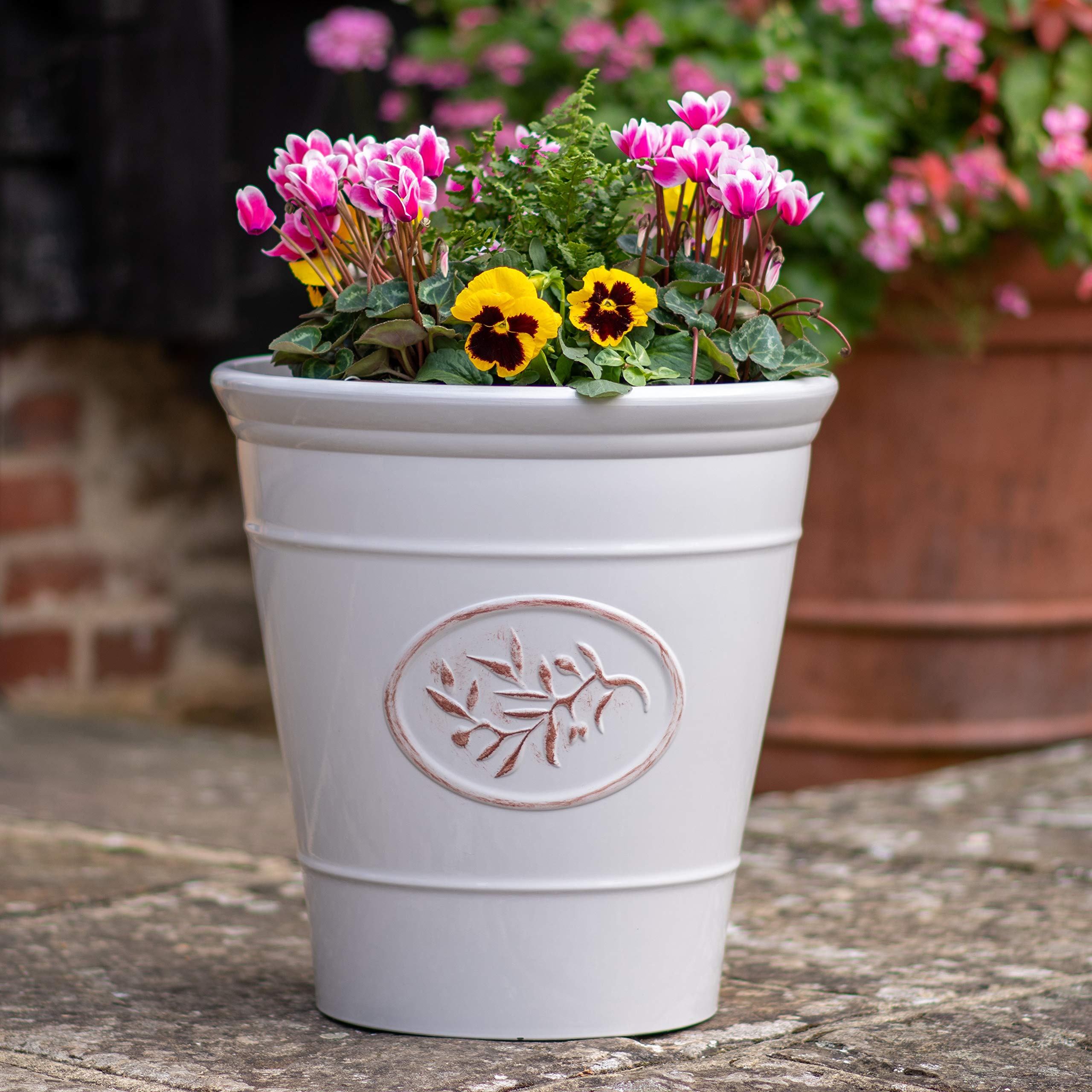 Creekwood Blenheim Modern Indoor/Outdoor Lightweight Garden Pot Planter W40cm x H41cm, Off White