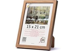 3-B MEGA - Cornice portafoto in legno di quercia con venature delicate, 15 x 21 cm (A5), cornice in legno con vetro acrilico