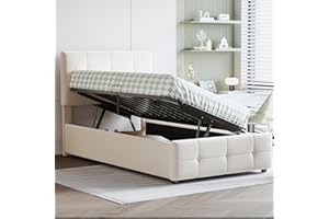 Ymkua Polsterbett Einzelbett Bett 90x200 cm, Kinderbett Jugendbett mit Stauraum Bettkasten, Hydraulisch Bettgestell Boxbett mit Verstellbares Kopfteil und Lattenrost, Samtstoff, Ohne Matratze (Beige)