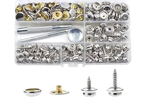 180 Pieces Bottoni a Pressione in Acciaio Inox, BetterJonny 15mm/10mm Automatici Vite Canvas Snap Bottoni Automatici a Pressione con 3 Strumenti di Impostazione per Barche a Vela Mobili Jeans, Argento