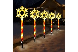 Just for Christmas Pathway Lights - (Pack of 5) Battery-Operated Pre-Lit Snowflake Stake Christmas Path Lights W/a 8 LED Functions & 45 LED Lights Perfect for Christmas Decorations