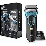 Braun Series 3 ProSkin 3080s Herren Elektrorasierer Bart, Wiederaufladbarer Elektrorasierer + Nachfüllbasis, Schwarz / Blau