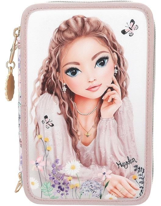 Depesche 11231 TOPModel - Filled 3-Compartment Pencil Case In Ballet Design, Pink Pencil Case Approx. 7.5 X 12.5 X 20 Cm, With Felt And Coloured