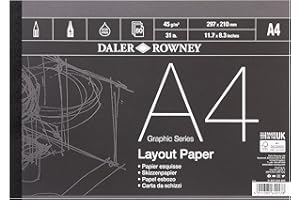DALER ROWNEY Daler-Rowney Série Graphique, Papier de Mise en Page, Surface Lisse, 45 g/m², 14,1 kg, Bloc collé, 1 Face, A4 – 21 x 29,7 cm, Blanc, 80 Feuilles