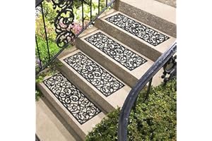 SmashingDealsDirect Outdoor Rubber Non-Slip Safety Step/Stair Mat Anti-Slip Step/Stair Mat Wrought Iron Effect Indoor/Outdoor Door Mat (Set Of 4)