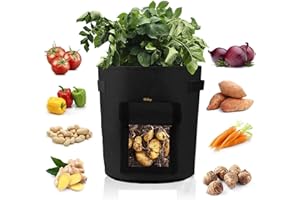 Ulikey 2 Pcs Bolsas de Cultivo de Papa, Bolsa de Cultivo de Plantas, Maceta de Cultivo de Patata, con Ventana para en Jardin para Papa, Zanahoria, Tomate y Cebolla etc (2 Piezas Negro, 7 Galones)