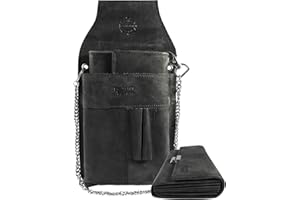 LEONARDO VERRELLI Kellner Geldbörse aus Leder, Kellnerbörse, Geldbeutel, Damen Herren Portemonnaie mit oder ohne Holster, Steck-Tasche, mit Kette und großem Münzfach (Echtleder Hunterstil - Schwarz)