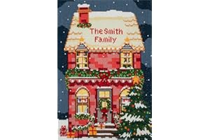 Trimits Large Cross Stitch Kits - Christmas Counted Embroidery Needlework for Adults Beginners Kids, Christmas Gifts Wall Art (Frame Not Included), 11 Count, Festive House