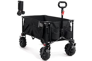 TIMBER RIDGE XXL Handcart Foldable Wide Tyre Transport Trolley with Side Pocket Drink Holder Adjustable Handle Garden Trolley for All Terrain, Outdoor Camping Shopping, 100 kg Load Capacity